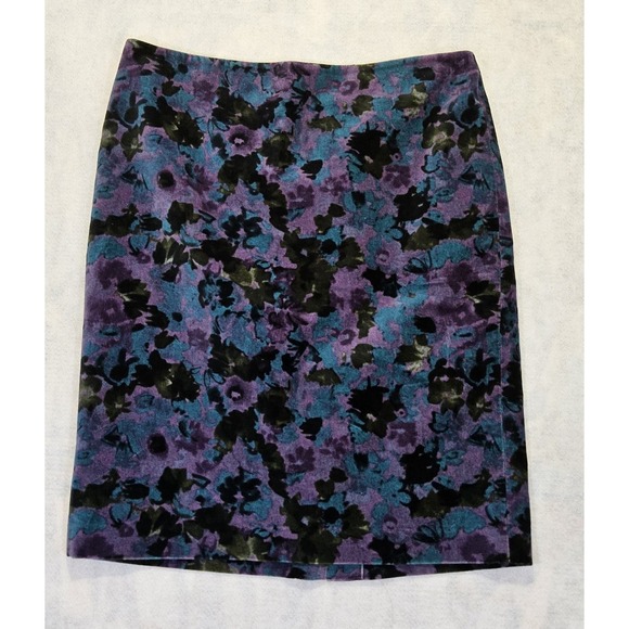 Talbots Dresses & Skirts - Talbots Skirt Sz 12 Velvet Purple Blue Black Satin Lined Knee Length